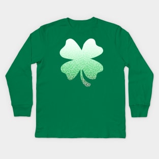 Ombre green and white swirls doodles shamrock Kids Long Sleeve T-Shirt